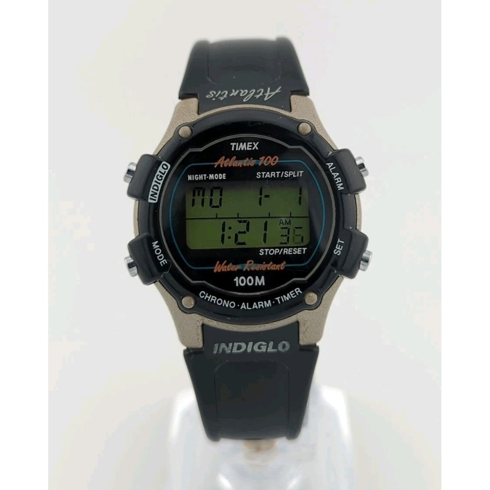 Vtg TIMEX ATLANTIS 100 Digital Watch Women‎ 1990's Chronograph Alarm NEW BATTERY